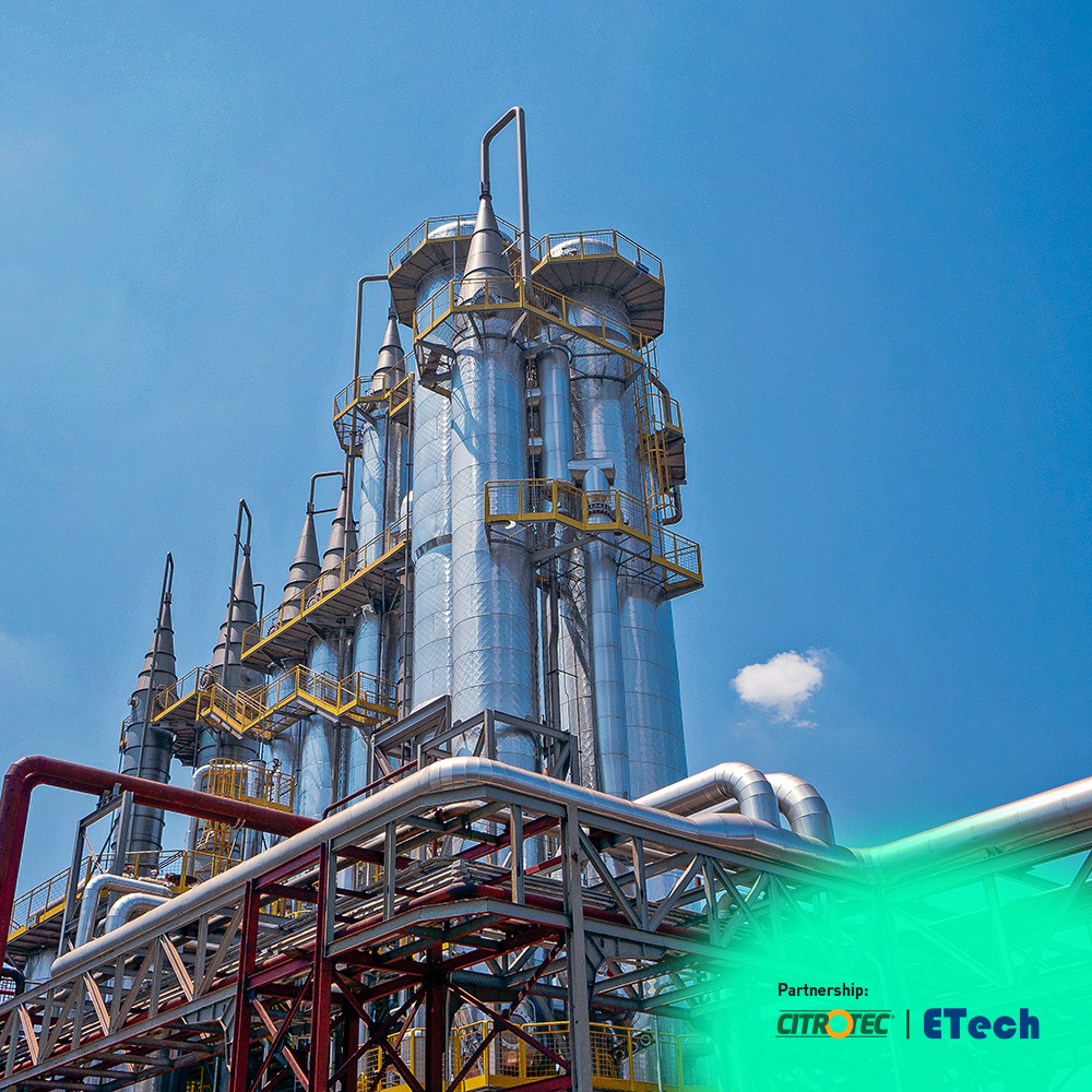 Citrotec® - Hydrous Ethanol Distillation Apparatus coupled to the Ecovin JL® Vinasse Concentration Apparatus 